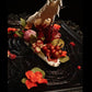 Decorative aligator with floral elements on a dark background 